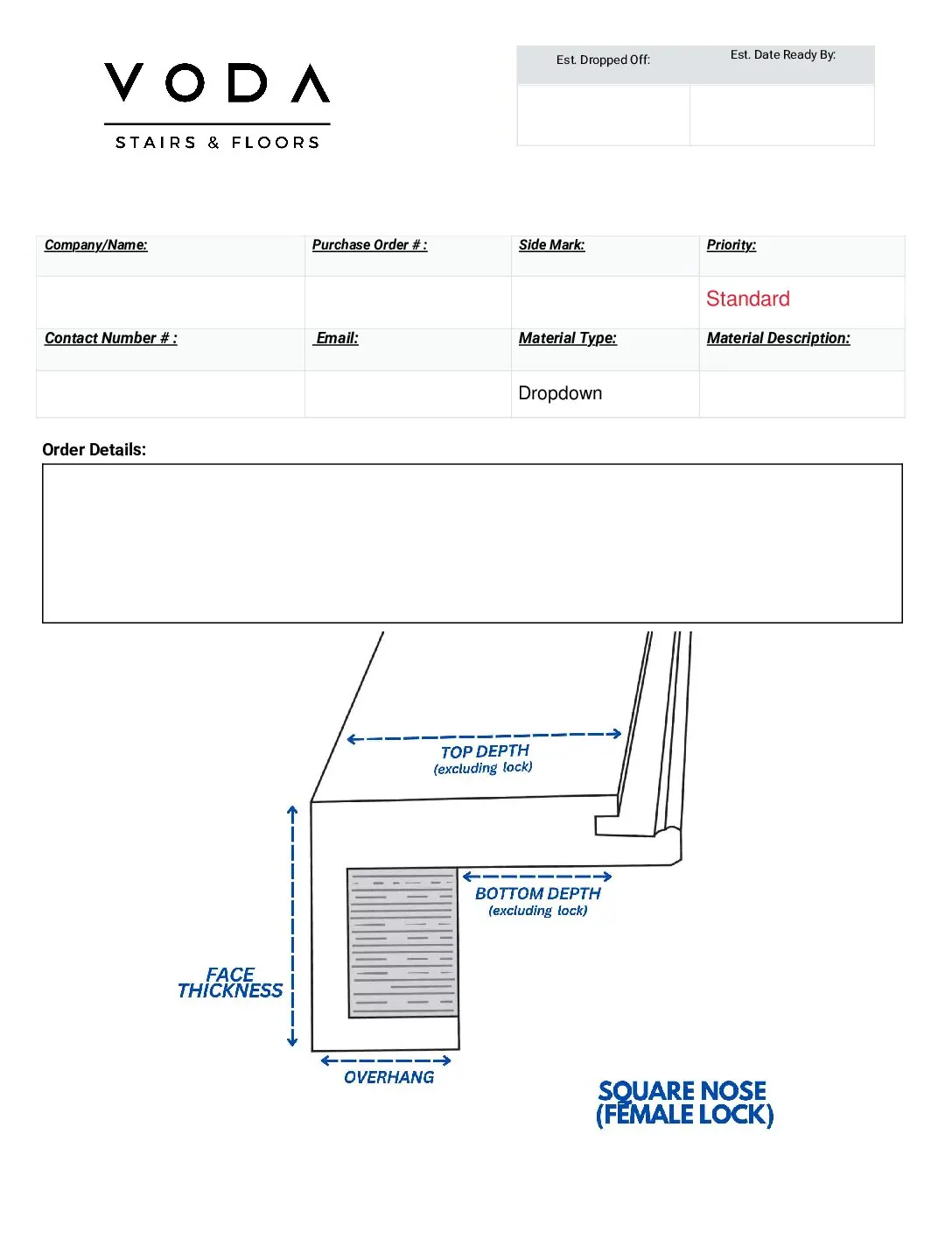 Square Nose With Female Lock fabrication template PDF preview from Voda Stairs