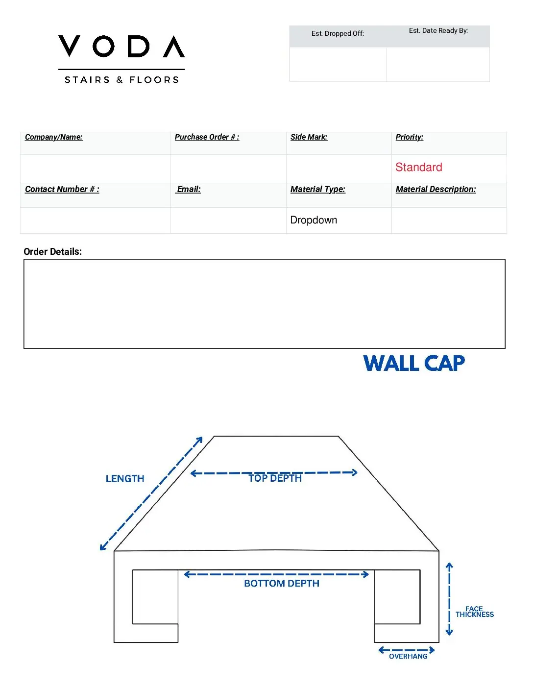 Wall Cap fabrication template PDF preview from Voda Stairs