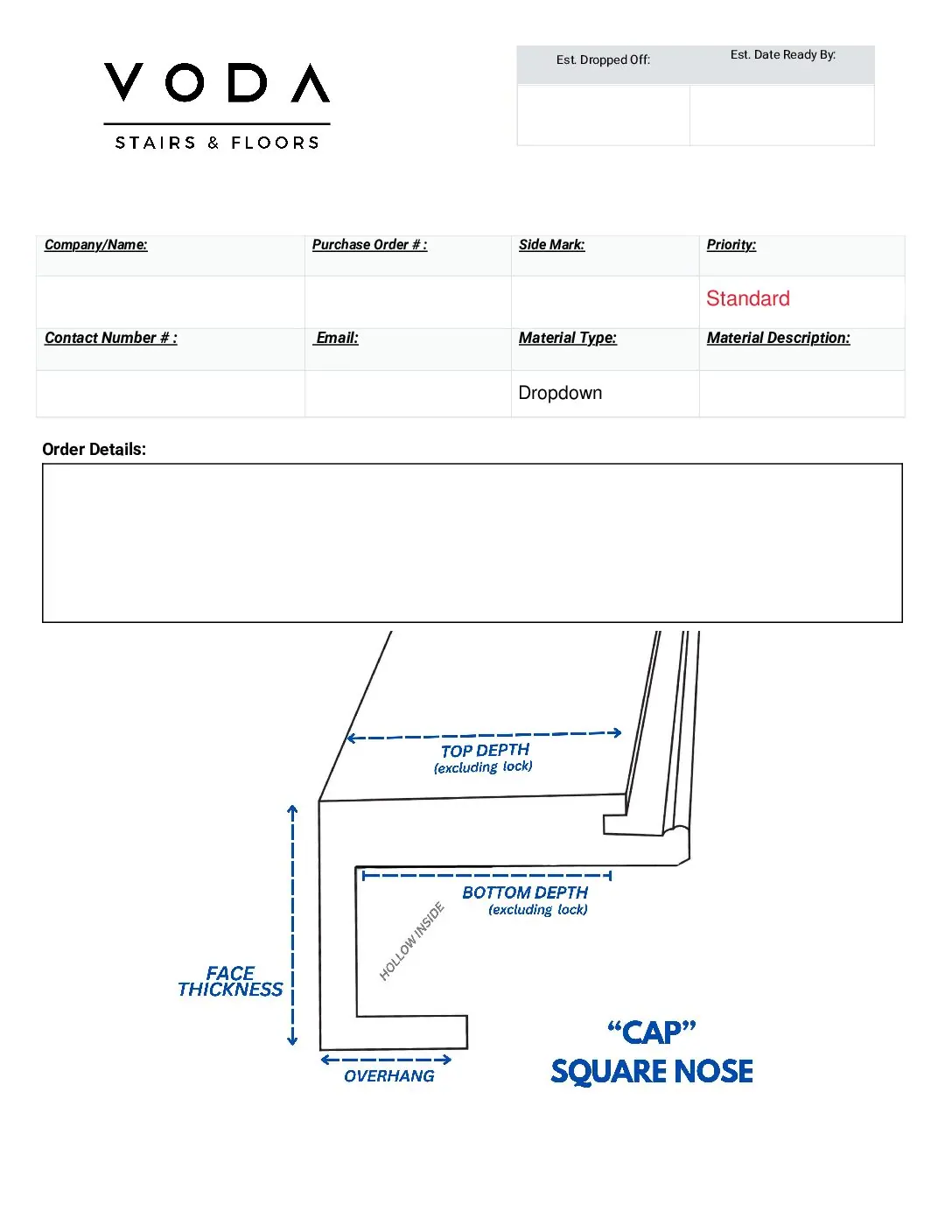 Cap SquareNose With Female Lock fabrication template PDF preview from Voda Stairs