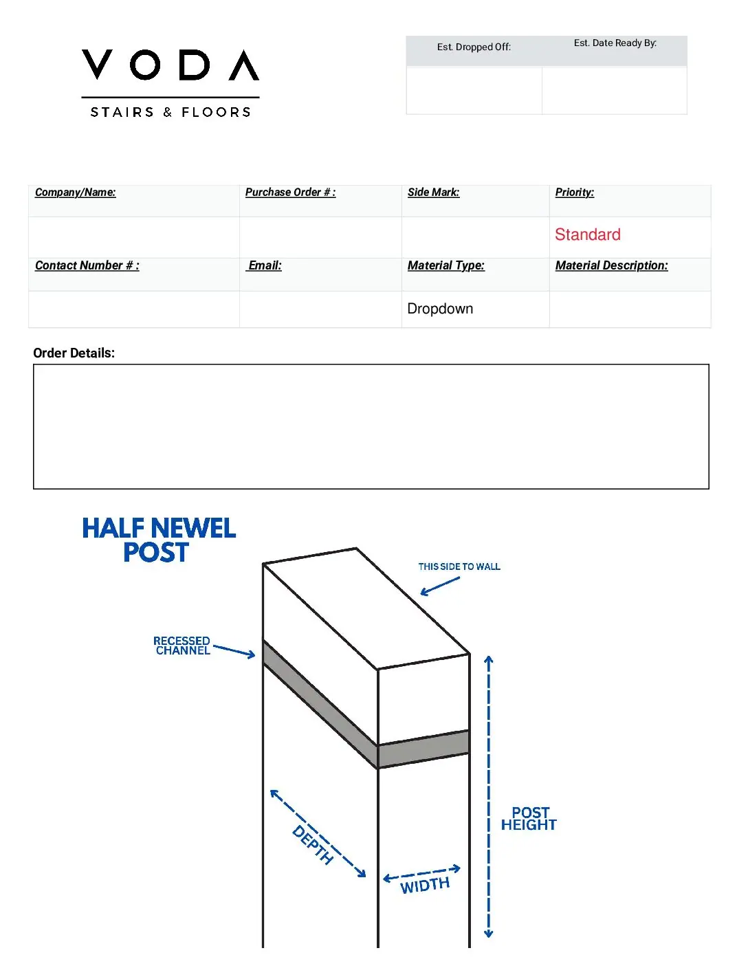 Half Newel Post fabrication template PDF preview from Voda Stairs