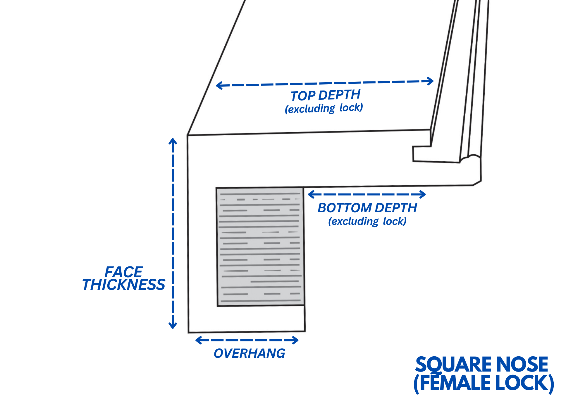 Standard Square Nose female lock diagram — technical profile and locking detail