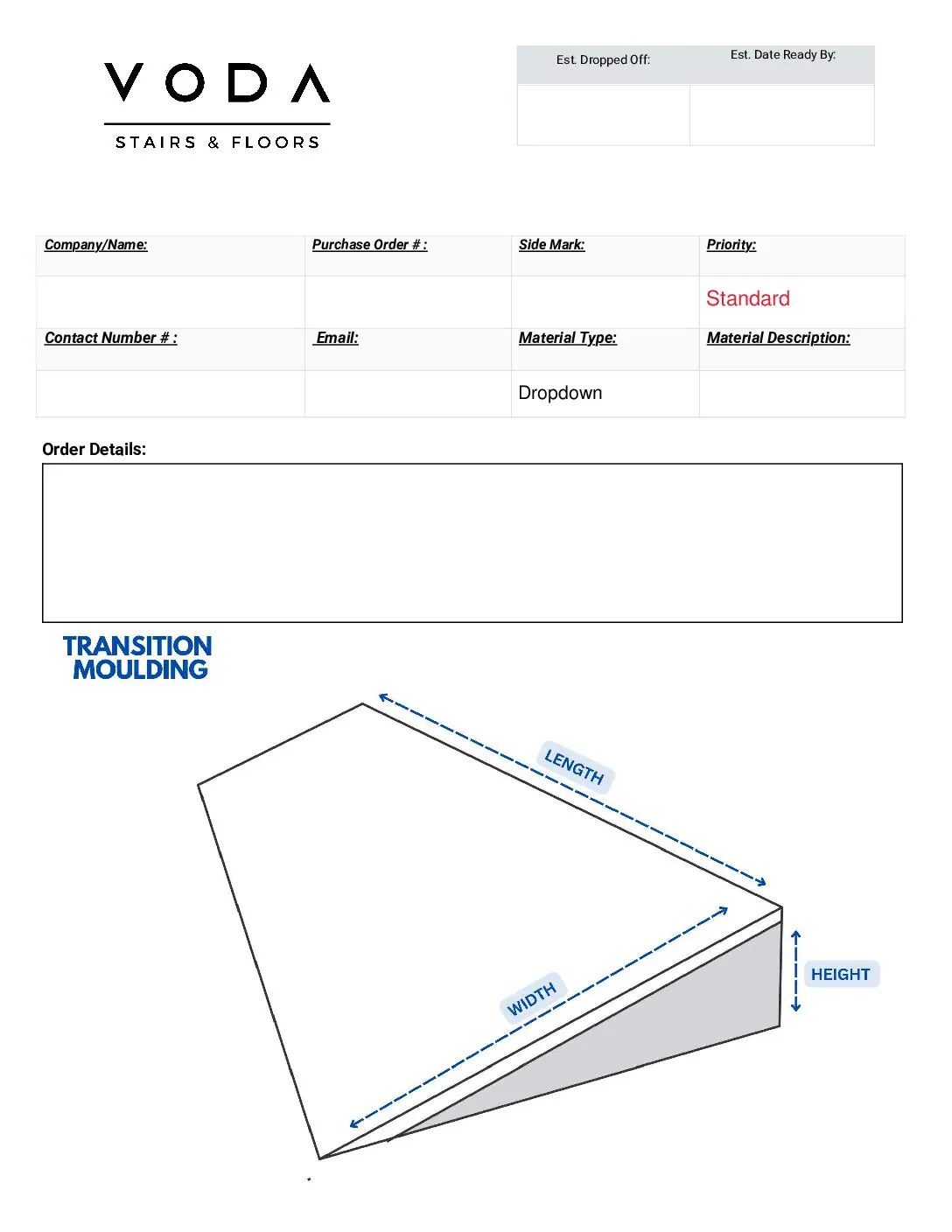 Transition Moulding fabrication template PDF preview from Voda Stairs