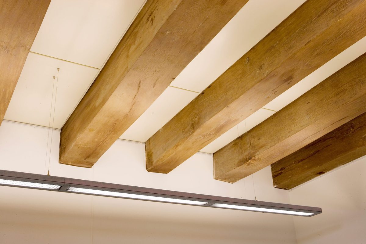 Ceiling Beams custom fabricated from your flooring by Voda Stairs in Seattle
