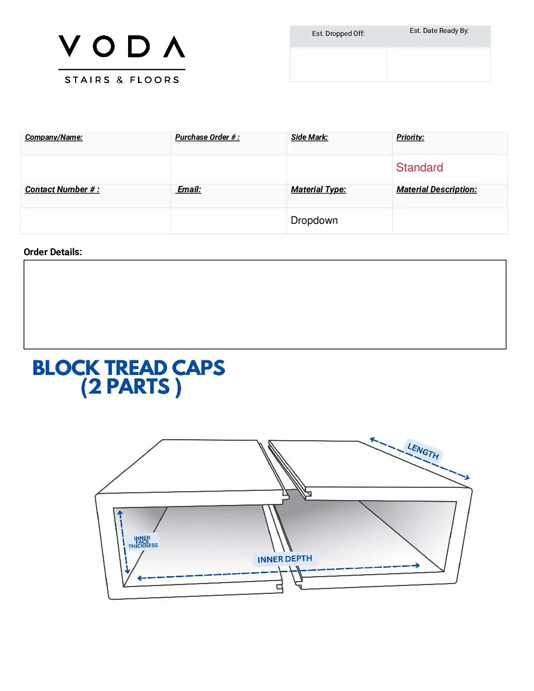 Block Tread Caps fabrication template PDF preview from Voda Stairs