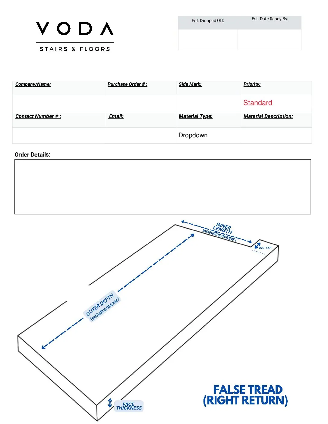 False Tread Cap Right Return New fabrication template PDF preview from Voda Stairs