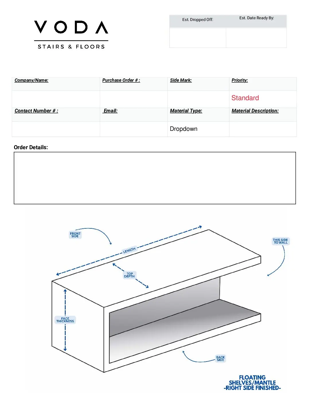 Floating Mantel Right Side fabrication template PDF preview from Voda Stairs