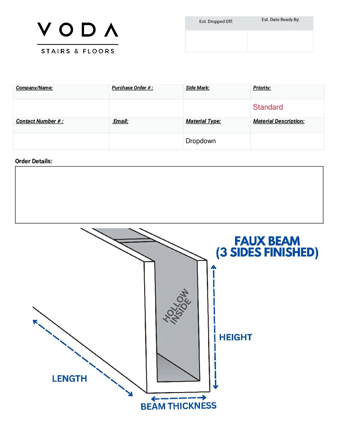Ceiling Beam Fillable Template fabrication template PDF preview from Voda Stairs