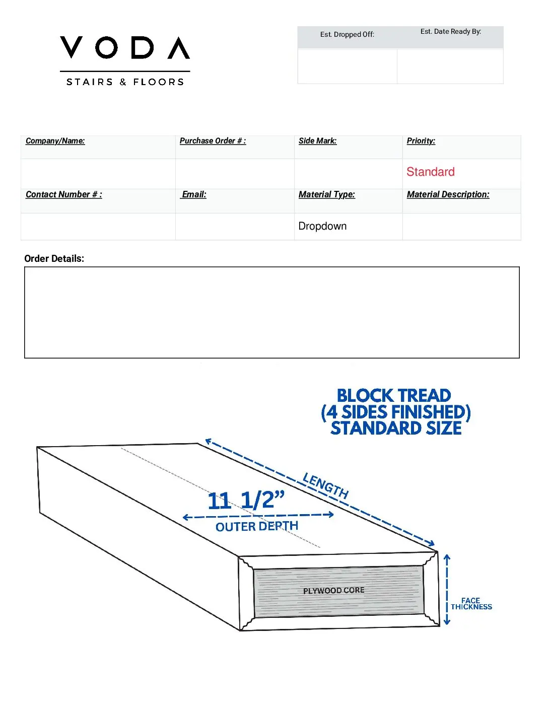 Standard Size Block Tread 4 Sides fabrication template PDF preview from Voda Stairs