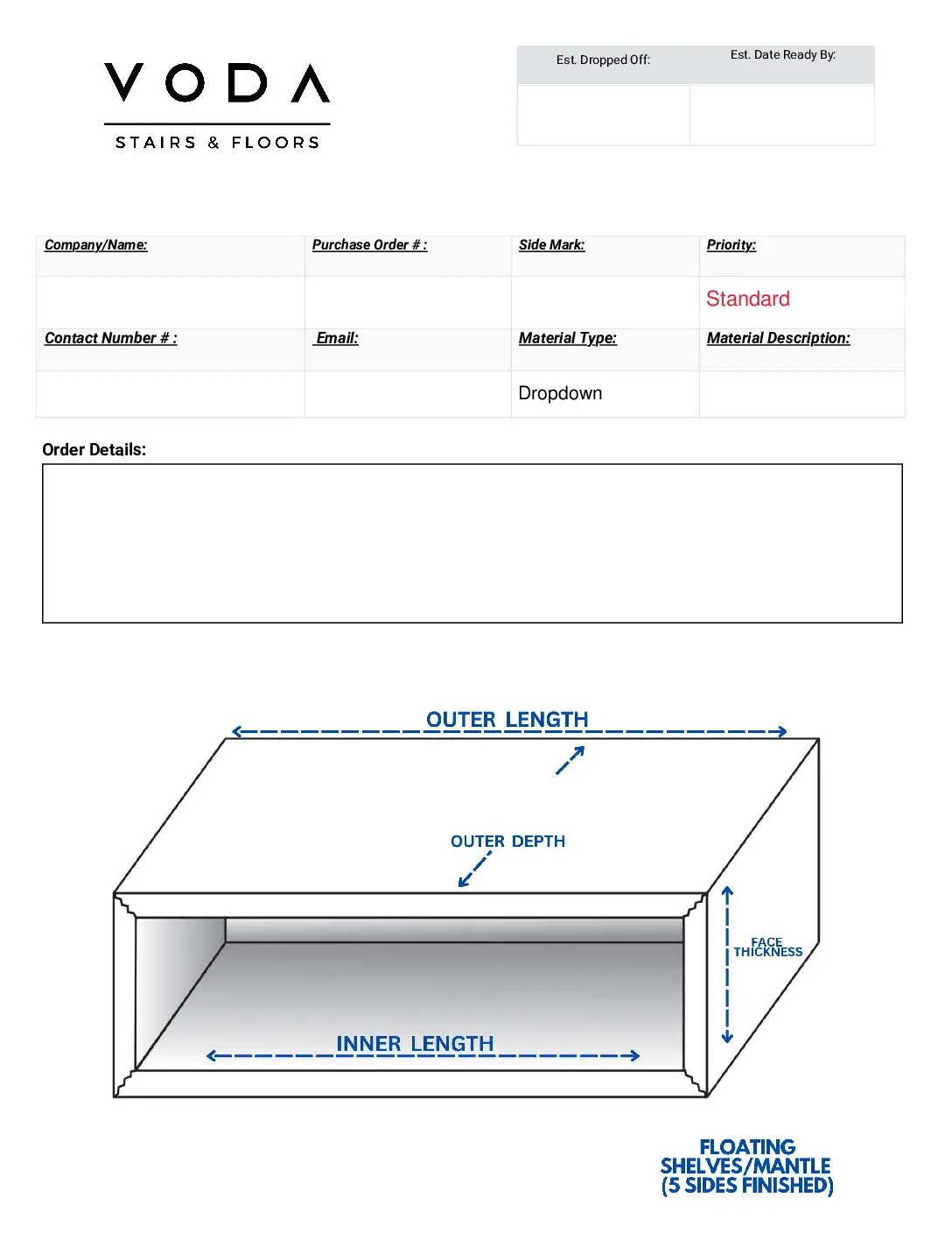 Floating Shelve Or Mantel 5 Sides fabrication template PDF preview from Voda Stairs