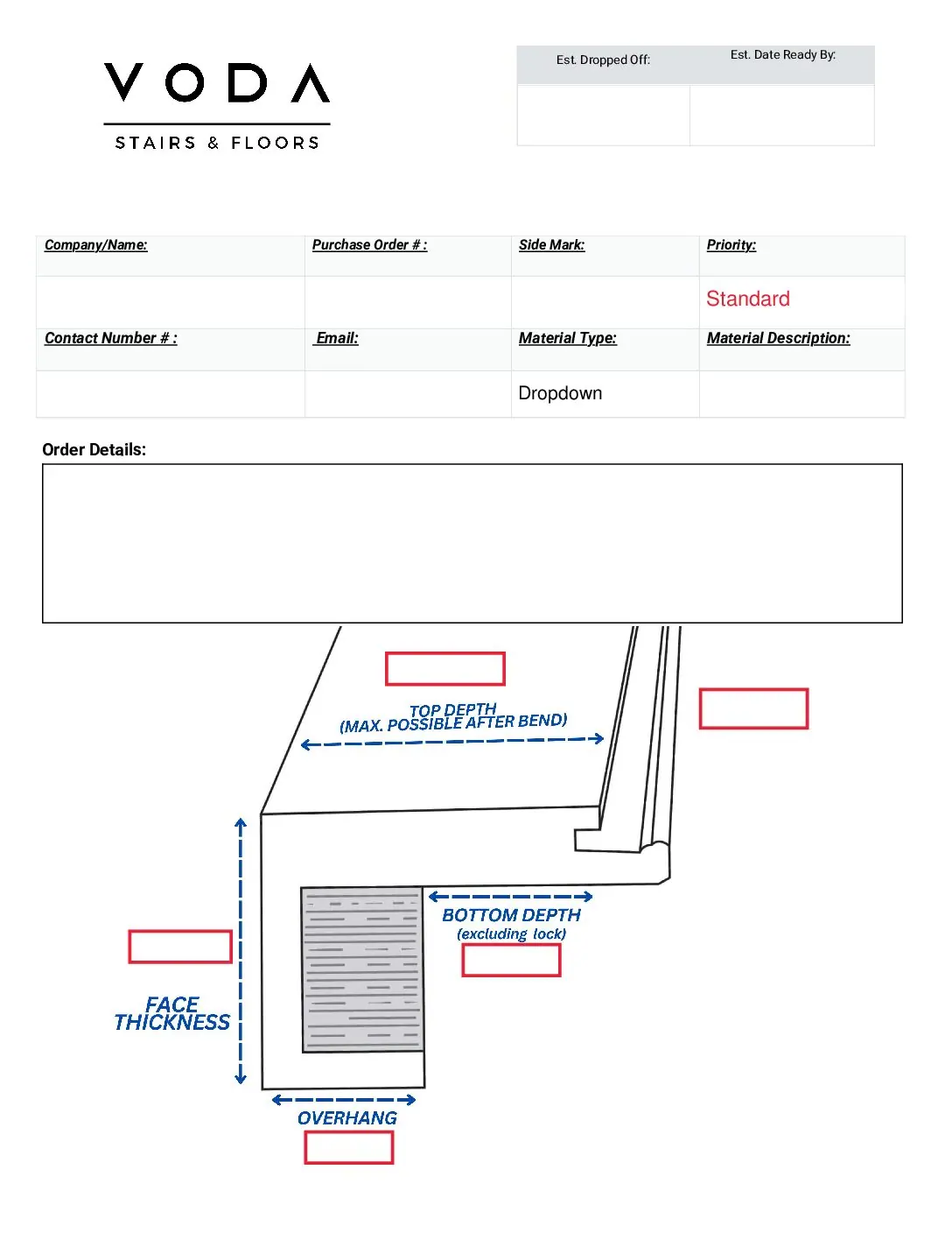 Standard LVP Square Nose With Female Lock On Top fabrication template PDF preview from Voda Stairs
