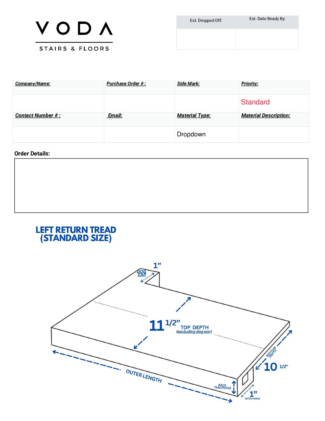 Left Return Tread Standard Size Preview